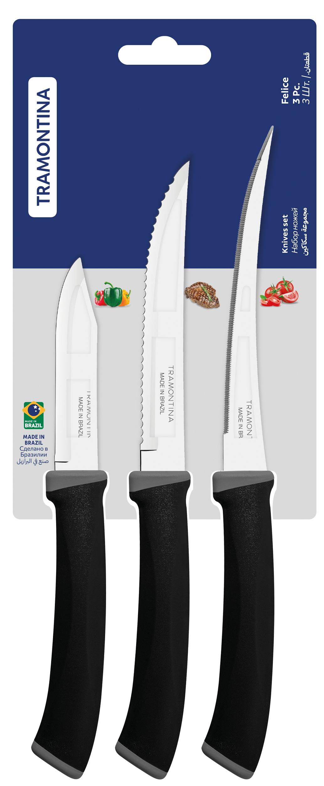 Набір ножів (стейк,томат,овоч) TRAMONTINA 23499/077 FELICE 12.5x12.7x7.6 см, каталог