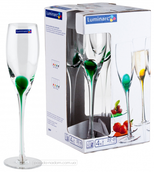 Набір келихів для шампанського Luminarc C9259 DRIP chlorophyl 220 мл