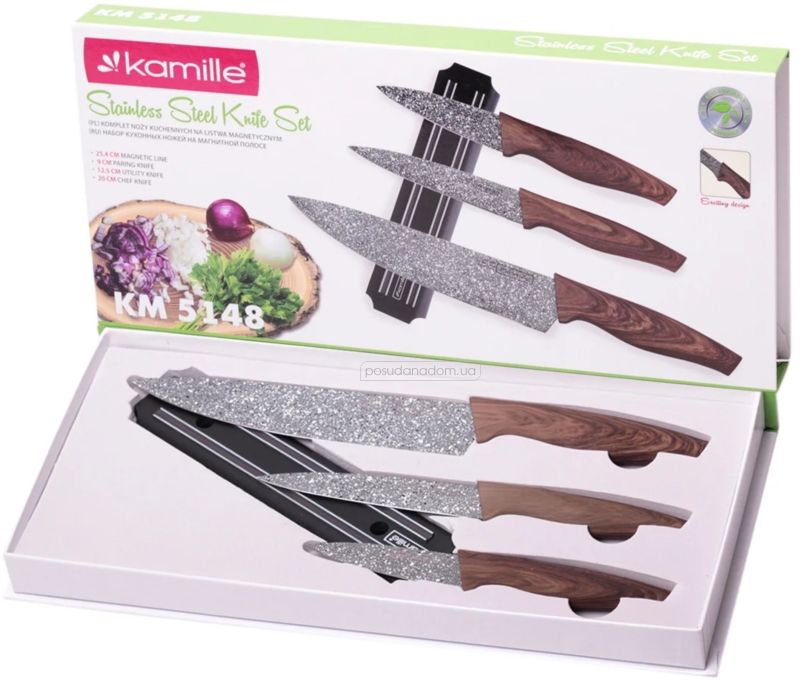 Набір ножів на магнітній планці Kamille KM-5148, цвет
