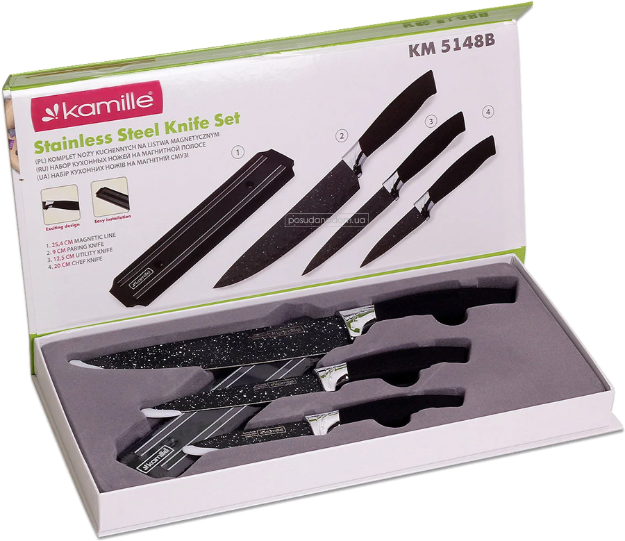 Набор кухонных ножей на магнитной полоске Kamille 5148B, недорого
