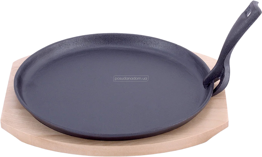 Сковорода чугунная с деревянной подставкой Kamille 4809V 25 см