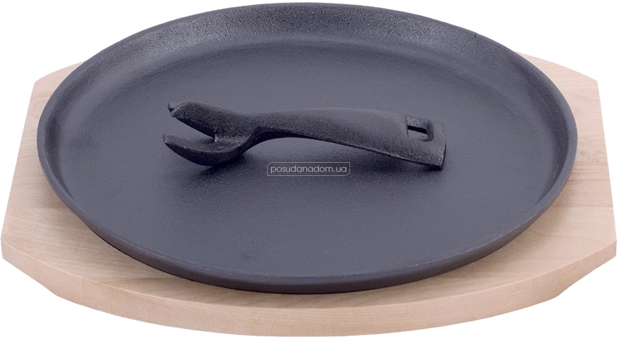 Сковорода чугунная с деревянной подставкой Kamille 4809V 25 см, цвет