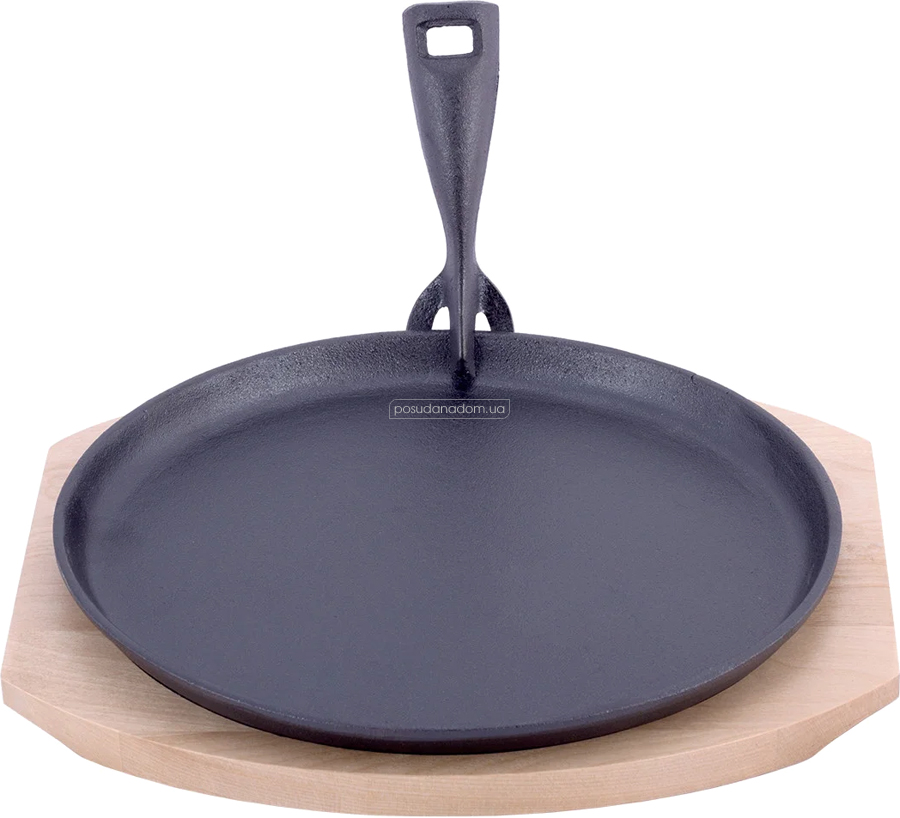 Чавунна сковорода з дерев'яною підставкою Kamille 4809V 25 см