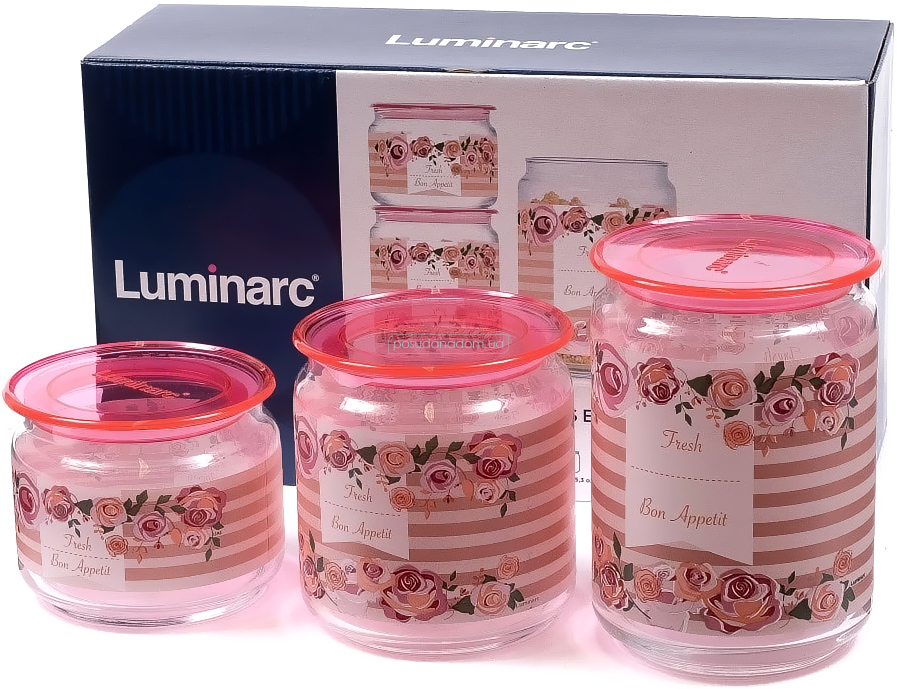 Набір банок Luminarc P9213 Plano Rosettеs Pink 0.5x0.75x1 л