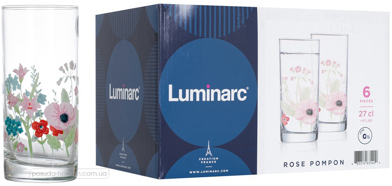 Набір склянок Luminarc N3684 AMSTERDAM ROSE POMPON 270 мл