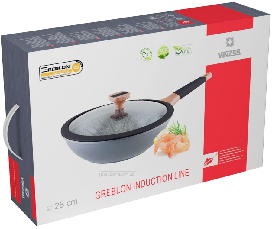 ≡ 🍽️ Сковорода WOK Vinzer 50505 Greblon Induction Line 28 см купить в ...