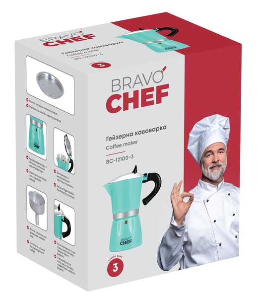 Гейзерна кавоварка Bravo Chef BC-12100-3 0.12 л, каталог