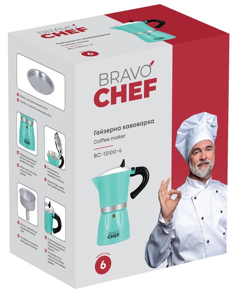 Гейзерна кавоварка Bravo Chef BC-12100-6 0.3 л, каталог