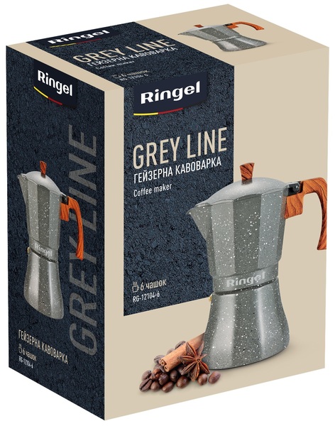 Гейзерна кавоварка Ringel RG-12104-6 Grey line 0.24 л, каталог