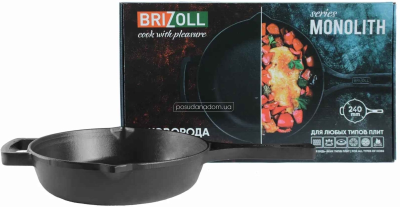 Сковорода с литой ручкой brizoll M2460P monolith 24 см, недорого