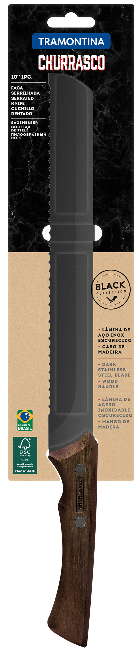 Ніж для нарізки з хвилястим лезом TRAMONTINA 22848/110 Churrasco Black 25.4 см