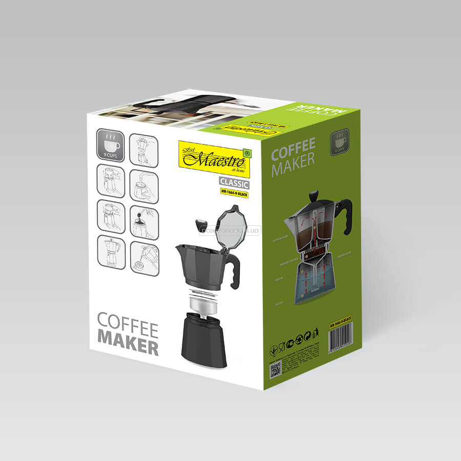 Кофеварка гейзерная Maestro MR1666-9-BLACK Espresso Moka 0.45 л акция