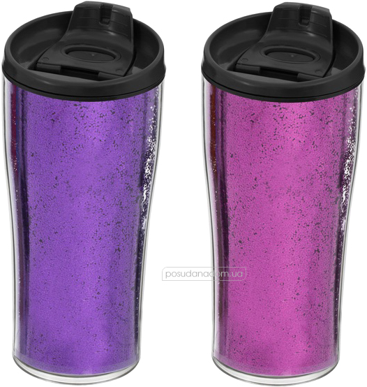 Термокружка HEREVIN 161483-014 Pink&Purple Glitter Powder MIX 0.44 л